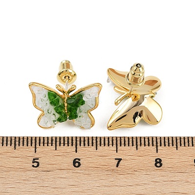Butterfly Brass Stud Earrings EJEW-K308-05G-02-1