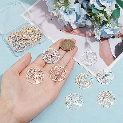 32Pcs 8 Style Rack Plating Brass Filigree Pendants KKC-BC0001-03-1