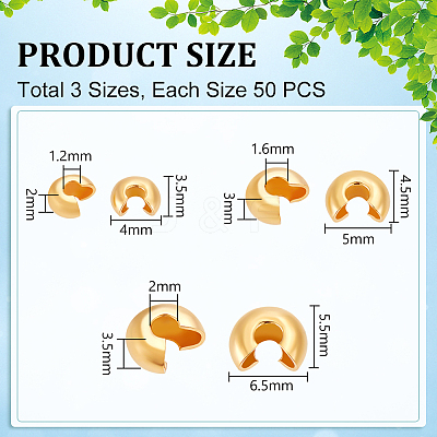 150Pcs 3 Sizes Brass Crimp Beads Covers KK-UN0003-82-1