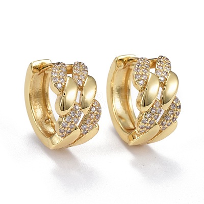 Brass Micro Pave Clear Cubic Zirconia Huggie Hoop Earrings EJEW-K083-38G-1