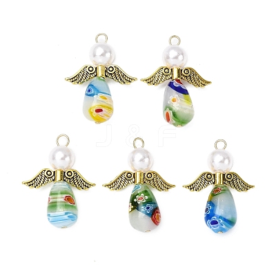 Handmade Millefiori Glass Pendants PALLOY-JF04573-02-1