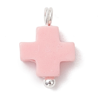 Synthetic Coral Dyed Pink Cross Charms PALLOY-JF04223-02-1