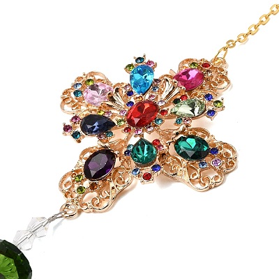 Alloy Rhinestone & Glass Teardrop Charm Suncatchers HJEW-E013-04G-A-1