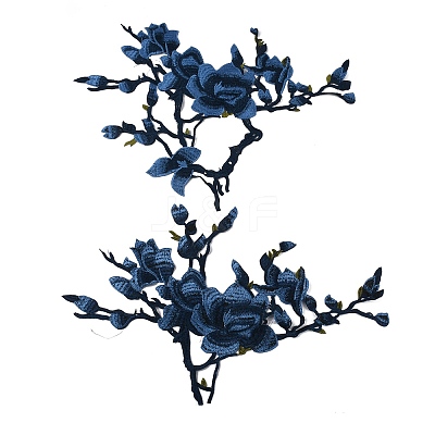 Flower & Branch Pattern Polyester Fabrics Computerized Embroidery Cloth Sew on Appliques PATC-WH0009-05D-1