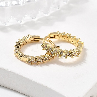 Brass Micro Pave Clear Cubic Zirconia Huggie Hoop Earrings EJEW-L231-44G-1
