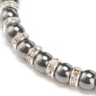 Synthetic Hematite Stretch Bracelet Rhinestone Beaded BJEW-JB08335-01-1