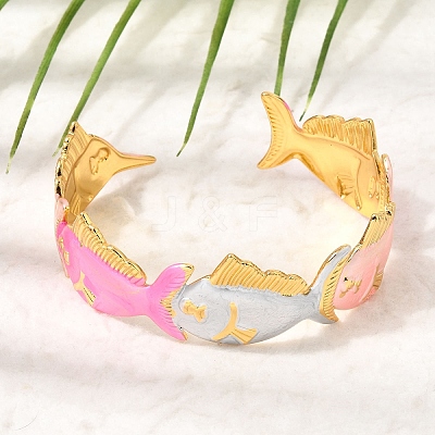 Ocean 304 Stainless Steel Enamel Fish Open Cuff Bangles for Women SA-CBA1A30-02A-G-1