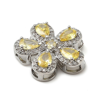 Brass Pave Cubic Zirconia 5-Petal Flower Multi-Strand Links KK-I276-30P-1