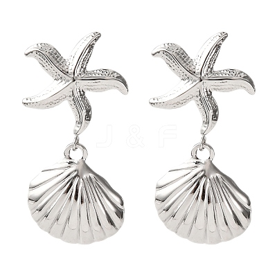 304 Stainless Steel Shell Shape with Starfish Dangle Stud Earrings EJEW-Z135-02P-01-1