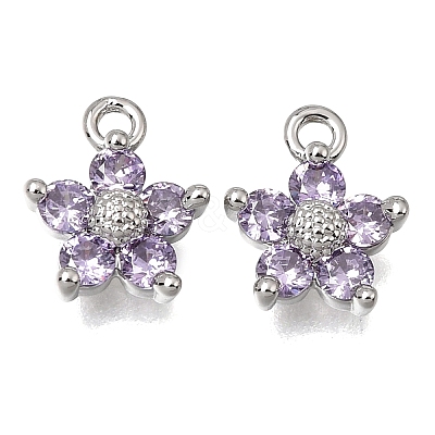 Brass Micro Pave Lilac Cubic Zirconia Charms KK-K427-13A-P-1