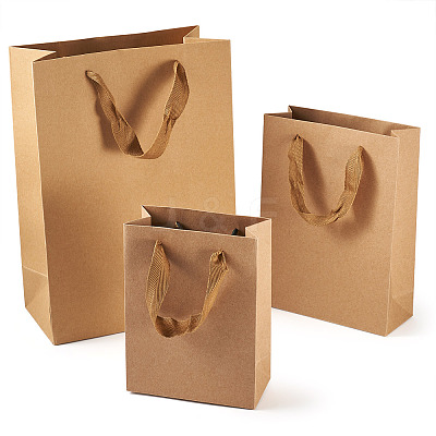 15Pcs 3 Styles Rectangle Kraft Paper Bags with Handle AJEW-TA0001-92-1