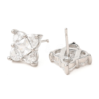 Rhombus Brass Micro Cubic Zirconia Stud Earrings EJEW-L270-20P-02-1