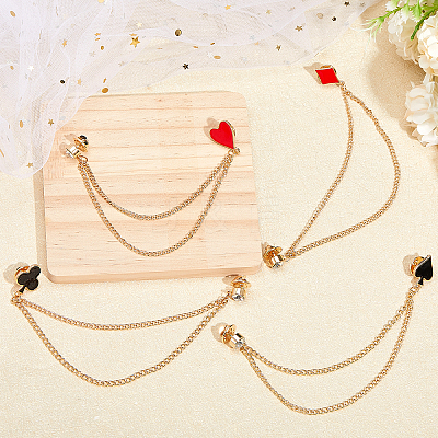 4Pcs 4 Styles Playing Card Theme Alloy Enamel Hanging Chain Brooch JEWB-CA0001-45-1