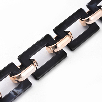 Imitation Gemstone Style Acrylic Handmade Rectangle Link Chains X-AJEW-JB00518-02-1