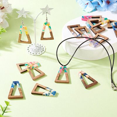 16Pcs 8 Colors Resin and Walnut Pendants FIND-TA0006-47-1
