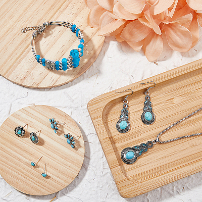 Synthetic Turquoise Pendant Necklace & Bracelet & Earrings Set SJEW-FI0001-15-1