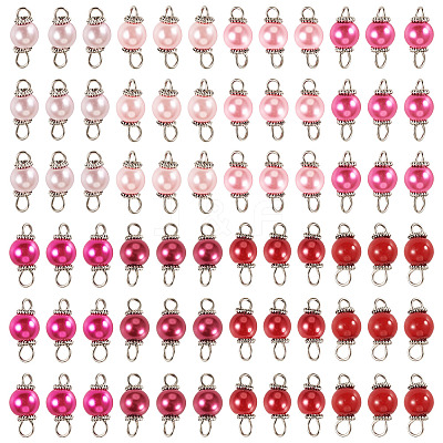80Pcs 8 Colors Glass Pearl Round Connector Charms PALLOY-TA00263-1