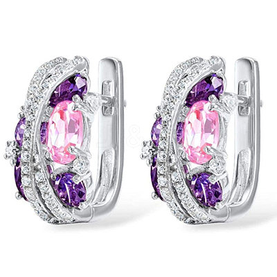 Platinum Teardrop Brass Micro Pave Cubic Zirconia Hoop Earrings FS-WG54F4B-02-1