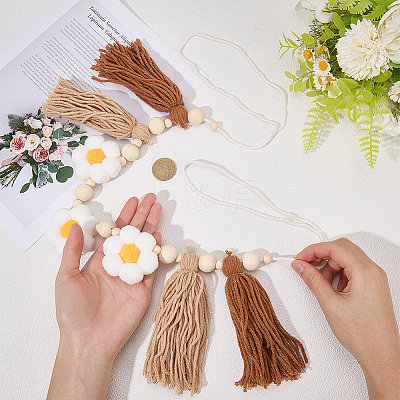 Wooden Banners with Flower Tassels Pendant Hanging Bunting FIND-WH20019-93B-1
