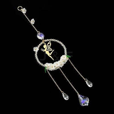 Glass & Acrylic Suncatcher with Brass Cable Chains & 201 Stainless Steel Pendants HJEW-JM04987-02-1