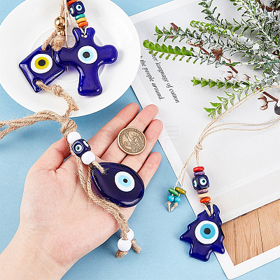 AHADEMAKER 4Pcs 4 Style Glass Evil Eye Pendant Decorations HJEW-GA0001-33-1