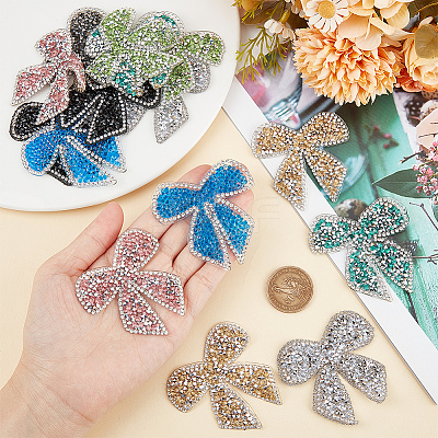 16Pcs 8 Styles Bowknot Hotfix Rhinestone Iron on Patches Appliques DIY-CP0009-65-1