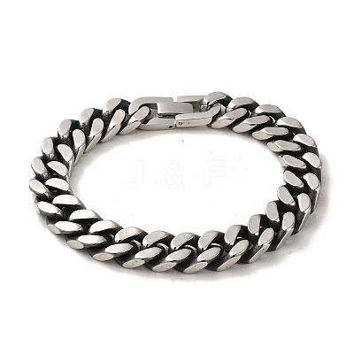 304 Stainless Steel Cuban Link Chain Bracelets for Women Men BJEW-Q341-15B-AS-1