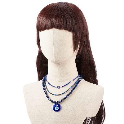3Pcs 3 Style Lampwork Evil Eye Pendant Necklaces Set NJEW-JN04016-1