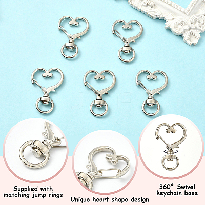 40Pcs Heart Zinc Alloy Swivel Lobster Clasps FIND-SP0001-20G-1
