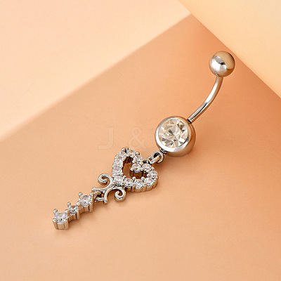 Brass Clear Cubic Zirconia Heart Dangle Belly Rings WG0D96C-01-1