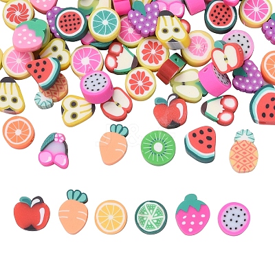 100Pcs Handmade Polymer Clay Fruit Theme Beads CLAY-YW0001-10-1