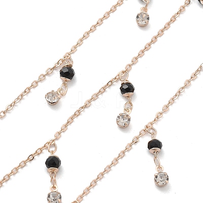 Handmade Brass Glass Beads & Rhinestone Chains CHC-L051-02KCG-1