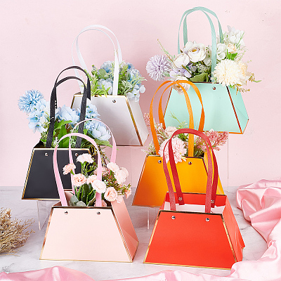 12Pcs 6 Colors Trapezoid Paper Flower Storage Bags with Handle ABAG-NB0001-96-1