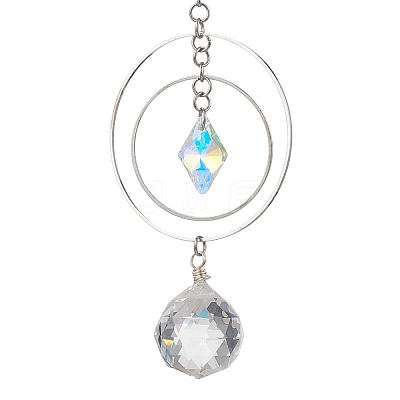Round Glass & Brass Hanging Suncatchers HJEW-JM04632-1
