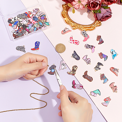 66Pcs 33 Styles Light Gold Alloy Printed Pendants FIND-PH0029-45-1