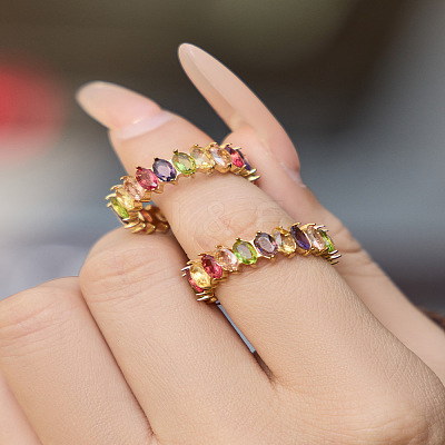 304 Stainless Steel Colorful Cubic Zirconia Finger Rings for Women RJEW-Z143-01G-03-1