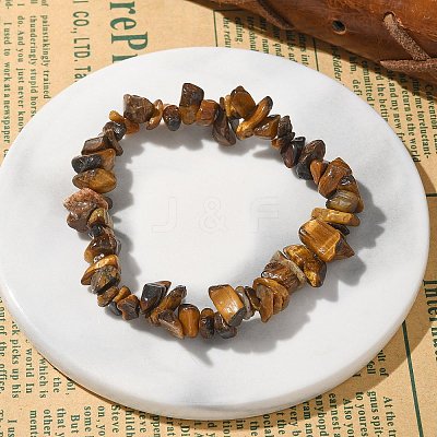 Unisex Chip Natural Tiger Eye Beaded Stretch Bracelets X-BJEW-S143-02-1