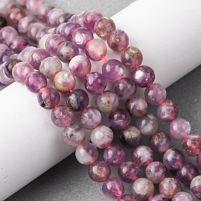 Natural Lepidolite/Purple Mica Stone Beads Strands X-G-B133-A01-6MM-1