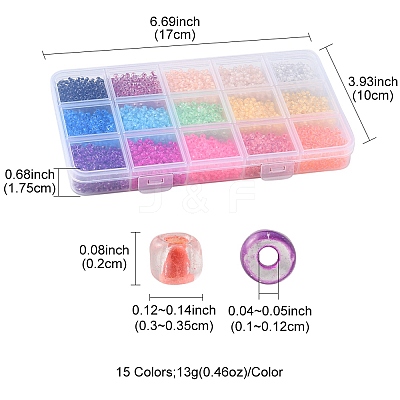 195G 15 Colors 8/0 Transparent Glass Seed Beads SEED-YW0002-30-1
