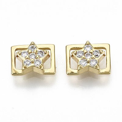 Brass Micro Pave Clear Cubic Zirconia Cabochons KK-S061-55G-NR-1