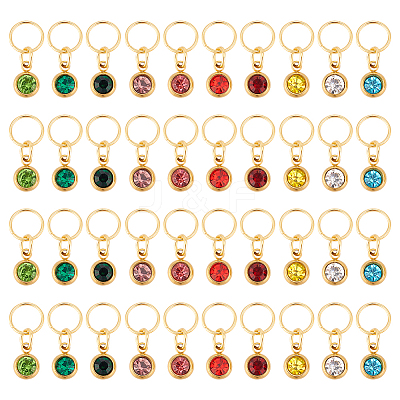 40Pcs 10 Color PVD Vacuum Plating Real 18K Gold Plated 201 Stainless Steel Rhinestone Charms PALLOY-AB00194-1