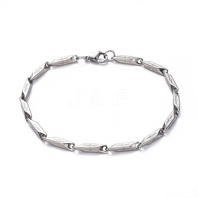 Tarnish Resistant Unisex 304 Stainless Steel Bar Link Chain Bracelets BJEW-L637-39-P-1
