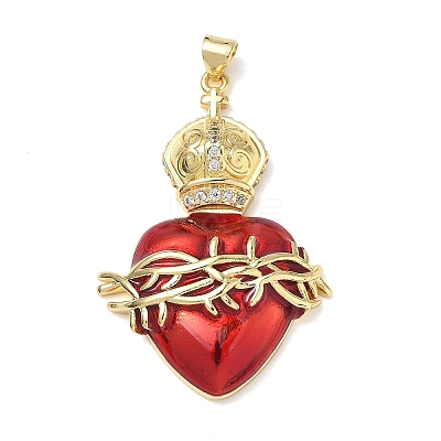 Brass Cubic Zirconia & Enamel Pendants KK-L253-24G-04-1