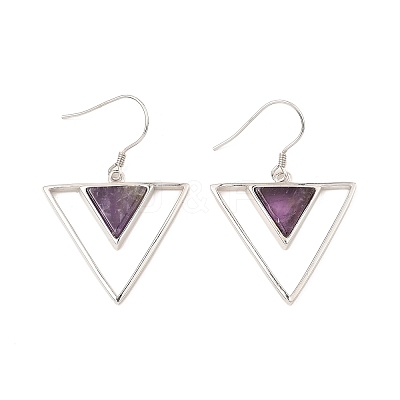 Natural Amethyst Triangle Dangle Earrings EJEW-Z024-10C-P-1