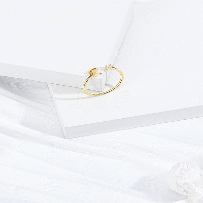 1Pc Letter Brass Rhinestone Open Cuff Rings for Women AJEW-LP0004-47R-G-1