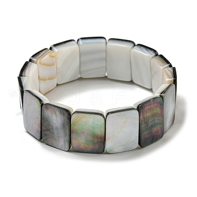 Natural Black Lip Shell Rectangle Beaded Stretch Bracelets BJEW-N030-01B-02-1