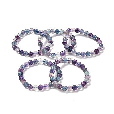 Natural Fluorite Beaded Stretch Bracelets BJEW-K233-01B-02-01-1