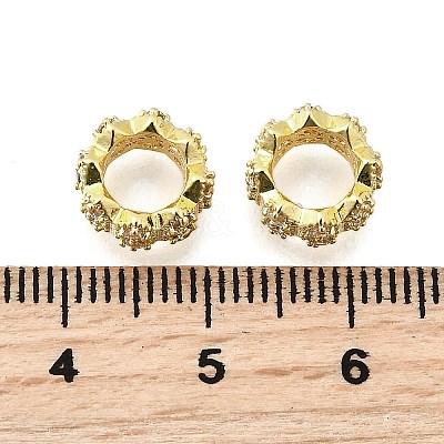Wave Edge Rondelle Brass Micro Pave Cubic Zirconia European Beads KK-K300-07B-G-1