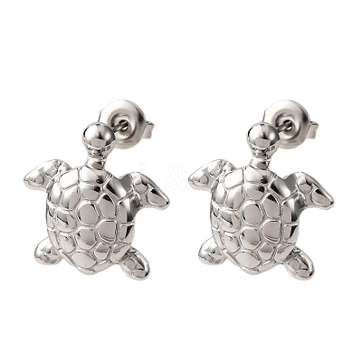 304 Stainless Steel Turtle Stud Earrings EJEW-Z135-02P-02-1