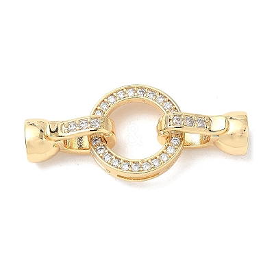 Brass Micro Pave Clear Cubic Zirconia Fold Over Clasps KK-U059-34G-1